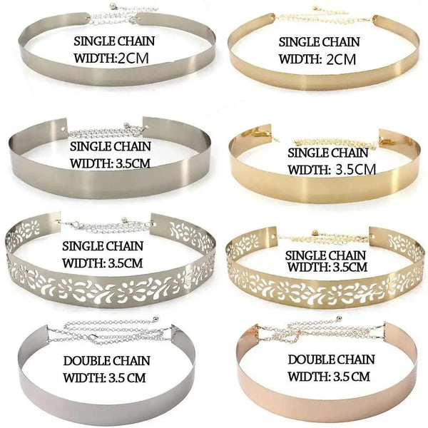 Shiny Women Metal Belt Luxurious Gold Dress Chain Belts Elegant Polished Adjustable Metal Mirror Waist Belt