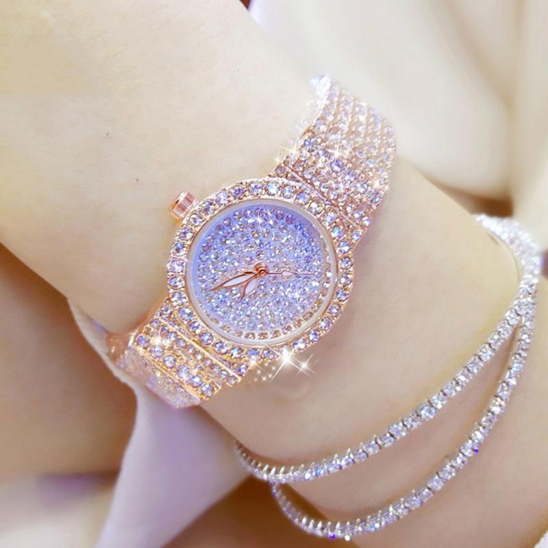 Shiny Women Watches Luxury Small Dial Rose Gold Watches Ladies Stainless Steel Iced Out Watch With Quartz Movement Crystal Rhinestone Diamond Watches For Women Stainless Steel Elegant Women Wristwatch