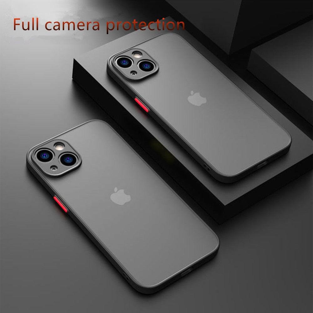 Shockproof Armor Case For iPhone 14 13 12 11Pro Max XR XS X Black Men Luxury Silicone Bumper Clear Hard Cover Silicone Armor Bumper Clear Hard Cover