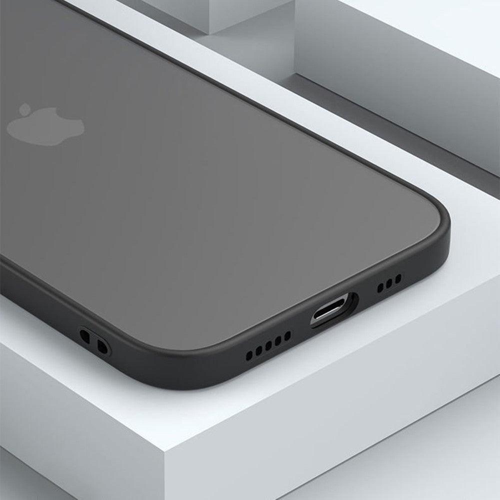 Shockproof Armor Case For iPhone 14 13 12 11Pro Max XR XS X Black Men Luxury Silicone Bumper Clear Hard Cover Silicone Armor Bumper Clear Hard Cover