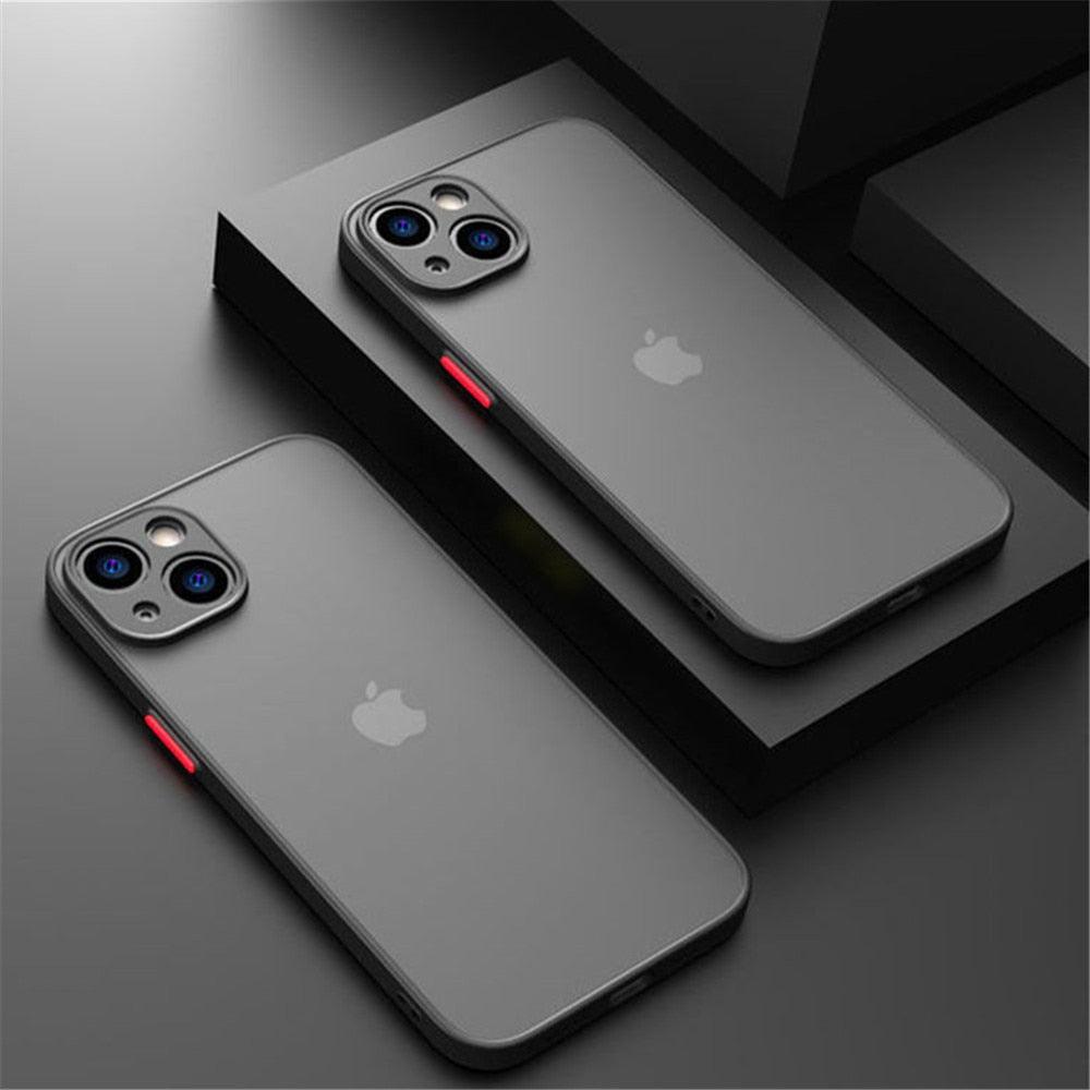 Shockproof Armor Case For iPhone 14 13 12 11Pro Max XR XS X Black Men Luxury Silicone Bumper Clear Hard Cover Silicone Armor Bumper Clear Hard Cover