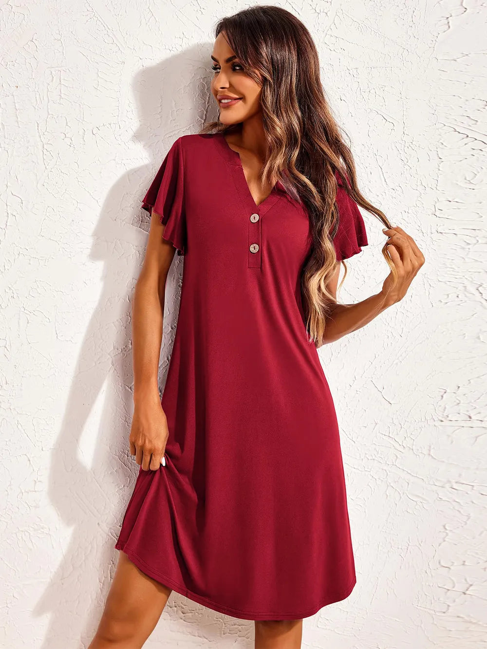Short sleeved V-neck home sleepwear dress