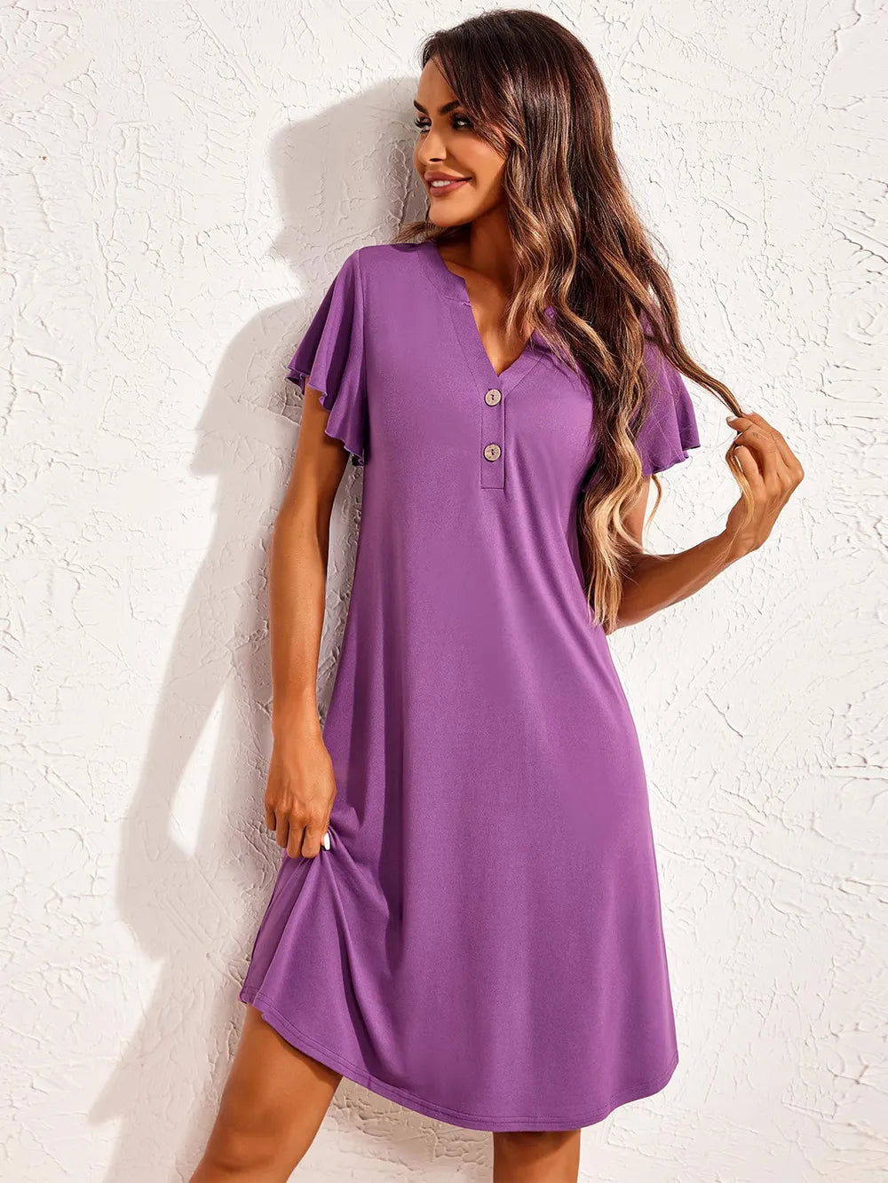 Short sleeved V-neck home sleepwear dress
