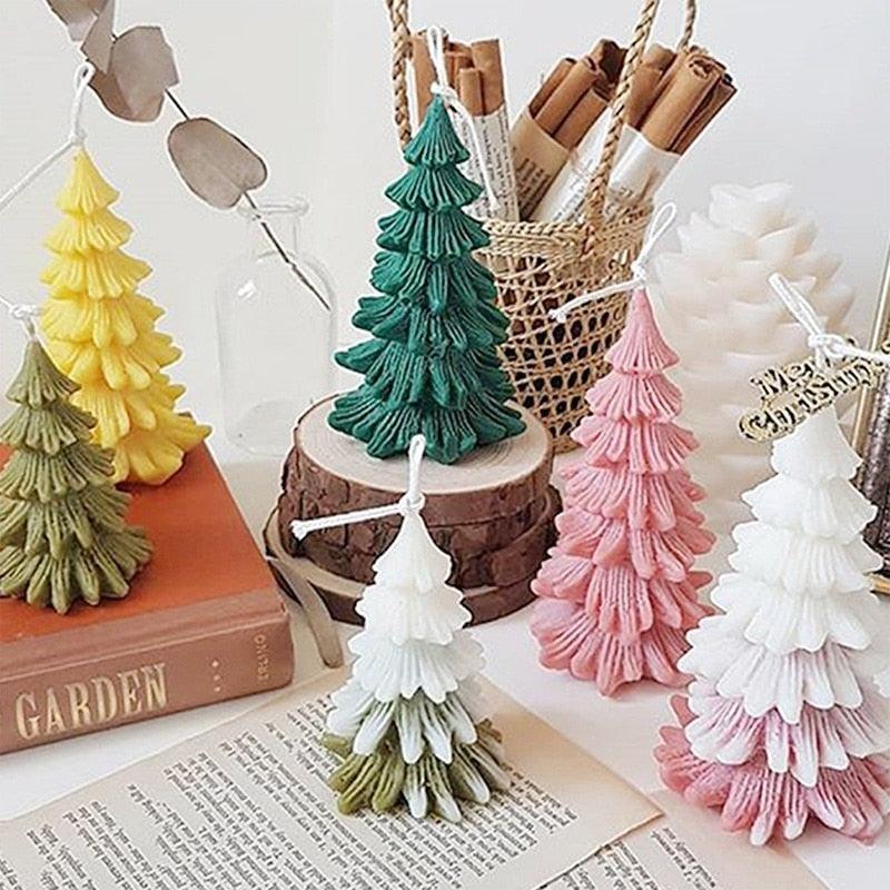 Silicone Mould Christmas Tree Shaped Cake Mold Decoration Tools Candle Mold Baking Tool Home Decoration For Christmas Party 3D Tree Shaped Candle Silicone Mold 4Pcs Different Xmas Pine Molds