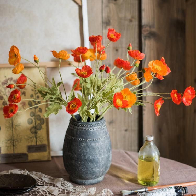 Silk Common Poppy Flower Stem 22