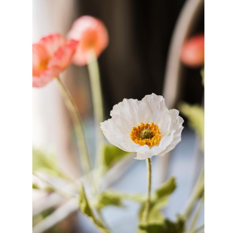Faux Silk Silk Common Poppy Flower Stem in Pink or White 22