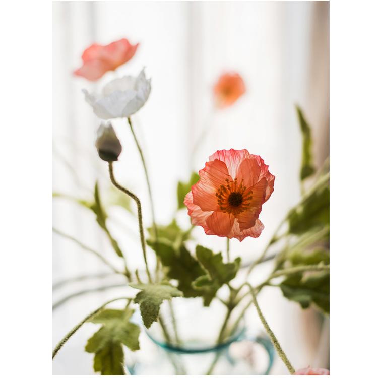 Faux Silk Silk Common Poppy Flower Stem in Pink or White 22