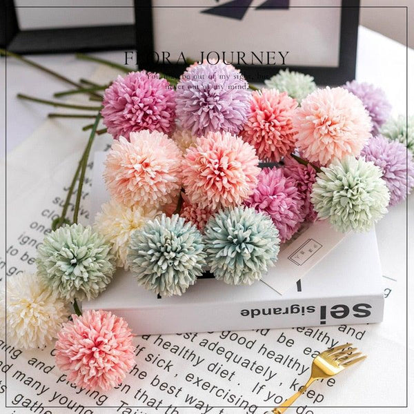 Silk Flower Arrangements Bunch Artificial Flower Bouquet Ball Fake Flowers Home Widding Decoration Valentines Day Gifts