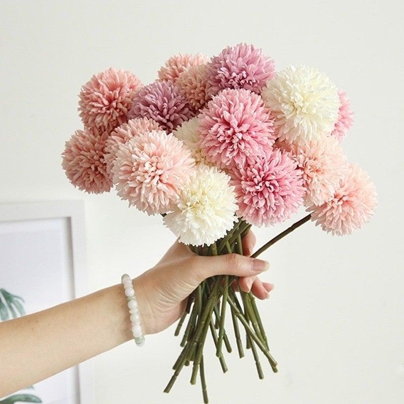 Silk Flower Arrangements Bunch Artificial Flower Bouquet Ball Fake Flowers Home Widding Decoration Valentines Day Gifts