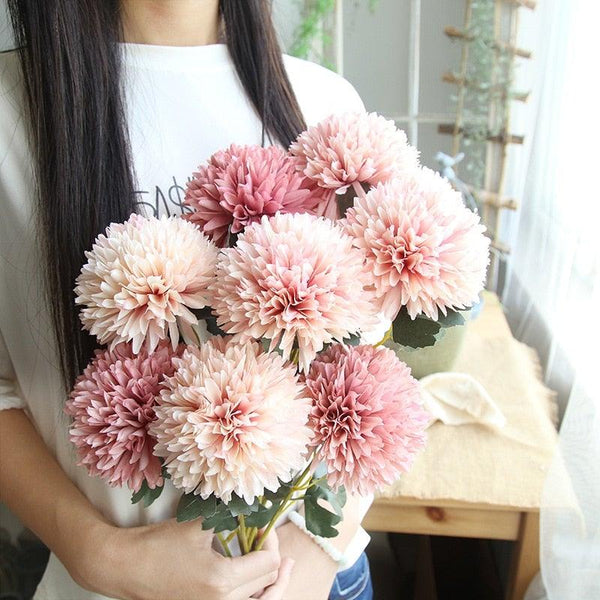 Silk Flower Arrangements Bunch Artificial Flower Bouquet Ball Fake Flowers Home Widding Decoration Valentines Day Gifts