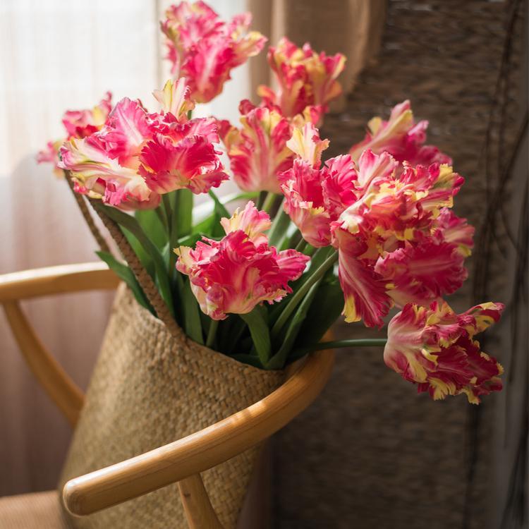 Faux Silk Flower Flame Tulip Stem 24
