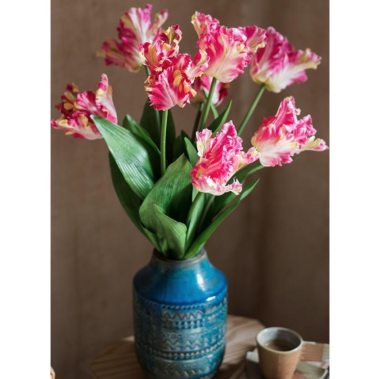 Faux Silk Flower Flame Tulip Stem 24
