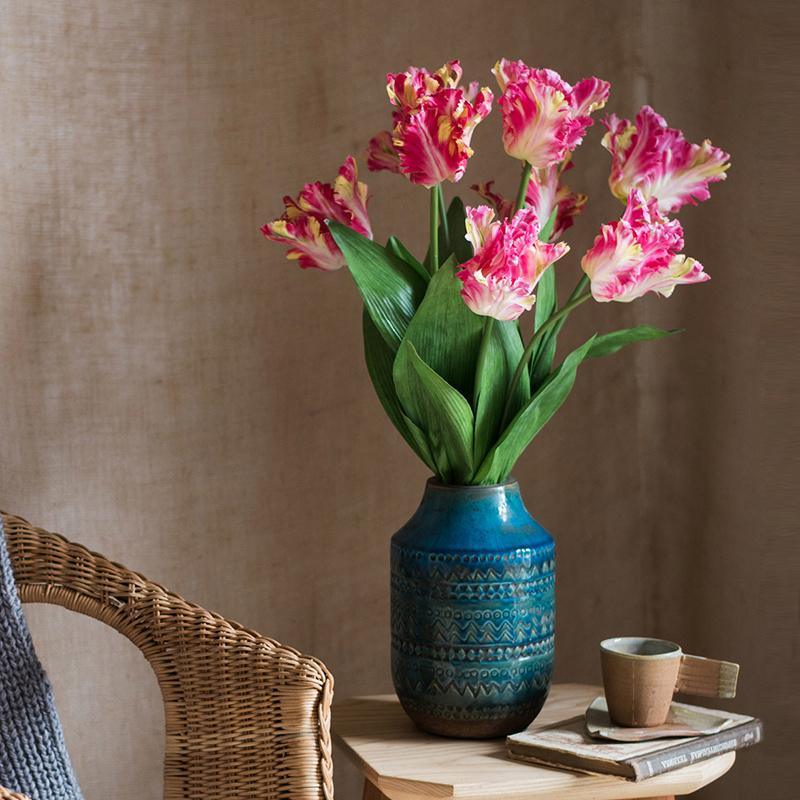 Faux Silk Flower Flame Tulip Stem 24