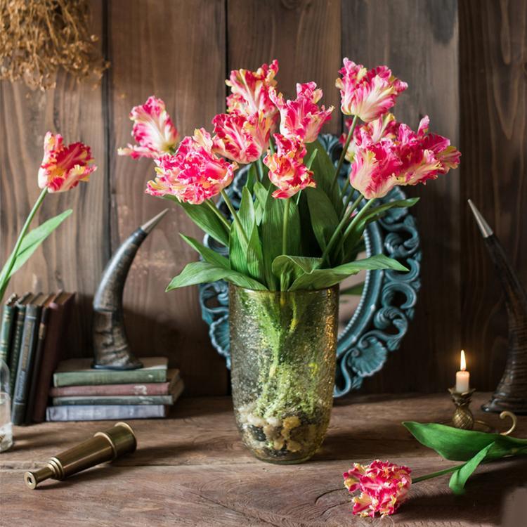 Faux Silk Flower Flame Tulip Stem 24