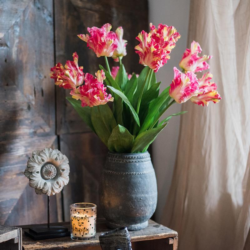 Faux Silk Flower Flame Tulip Stem 24