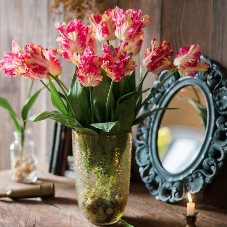 Faux Silk Flower Flame Tulip Stem 24