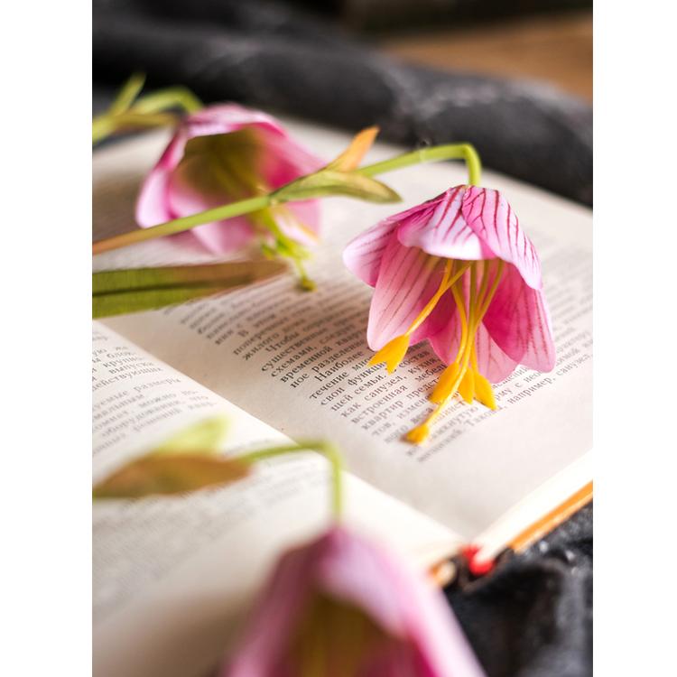 Faux Silk Fritillaries Lily Flower Stem in Pink or Purple 26