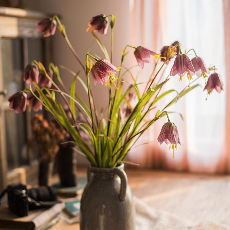 Faux Silk Fritillaries Lily Flower Stem in Pink or Purple 26