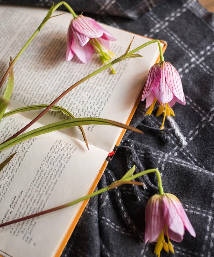 Faux Silk Fritillaries Lily Flower Stem in Pink or Purple 26