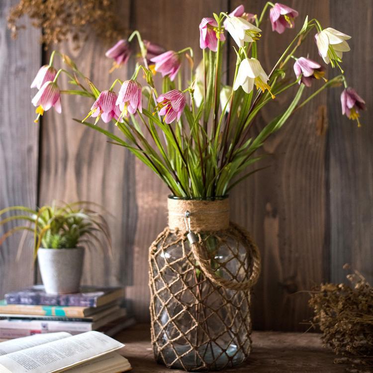 Faux Silk Fritillaries Lily Flower Stem in Pink or Purple 26
