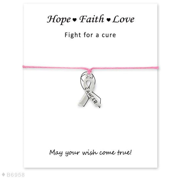 Silver Hope Faith Love Ribbon Skin Friendly Charm Bracelets Adjustable Motivational Cord Stainless Steel Bracelets Comfortable Jewelry Inspirational Gifts Bracelets For Women