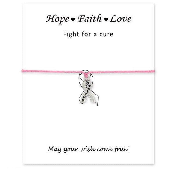Silver Hope Faith Love Ribbon Skin Friendly Charm Bracelets Adjustable Motivational Cord Stainless Steel Bracelets Comfortable Jewelry Inspirational Gifts Bracelets For Women
