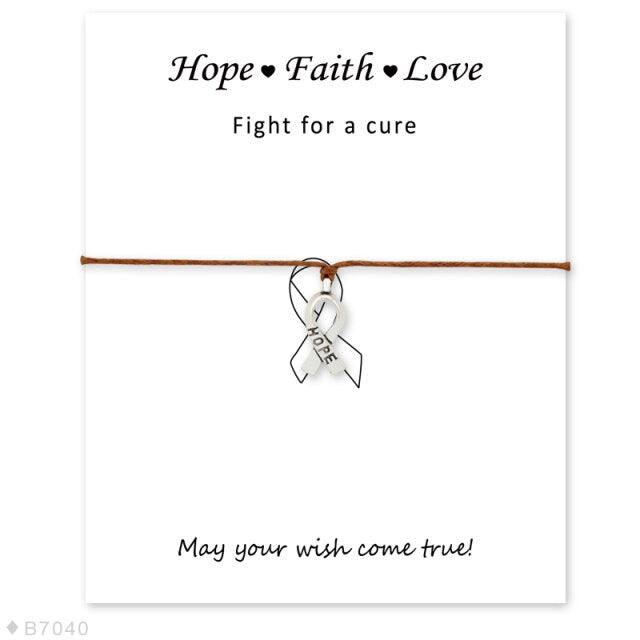 Silver Hope Faith Love Ribbon Skin Friendly Charm Bracelets Adjustable Motivational Cord Stainless Steel Bracelets Comfortable Jewelry Inspirational Gifts Bracelets For Women
