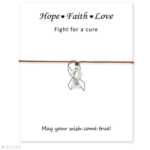 Silver Hope Faith Love Ribbon Skin Friendly Charm Bracelets Adjustable Motivational Cord Stainless Steel Bracelets Comfortable Jewelry Inspirational Gifts Bracelets For Women