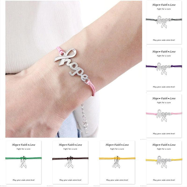 Silver Hope Faith Love Ribbon Skin Friendly Charm Bracelets Adjustable Motivational Cord Stainless Steel Bracelets Comfortable Jewelry Inspirational Gifts Bracelets For Women