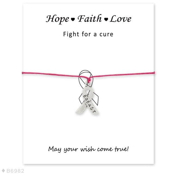 Silver Hope Faith Love Ribbon Skin Friendly Charm Bracelets Adjustable Motivational Cord Stainless Steel Bracelets Comfortable Jewelry Inspirational Gifts Bracelets For Women