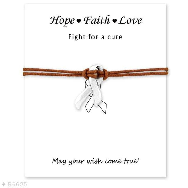 Silver Hope Faith Love Ribbon Skin Friendly Charm Bracelets Adjustable Motivational Cord Stainless Steel Bracelets Comfortable Jewelry Inspirational Gifts Bracelets For Women