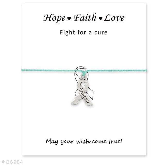 Silver Hope Faith Love Ribbon Skin Friendly Charm Bracelets Adjustable Motivational Cord Stainless Steel Bracelets Comfortable Jewelry Inspirational Gifts Bracelets For Women