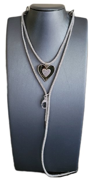Silver Rhinestone Cord Necklace