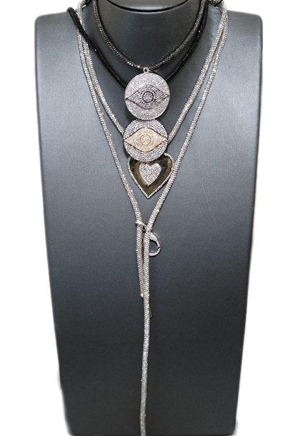 Silver Rhinestone Cord Necklace