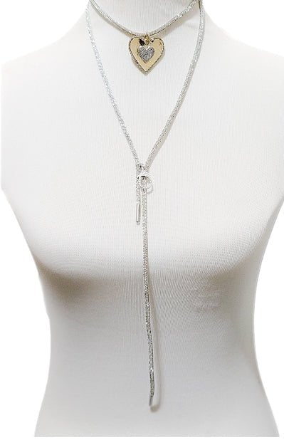 Silver Rhinestone Cord Necklace