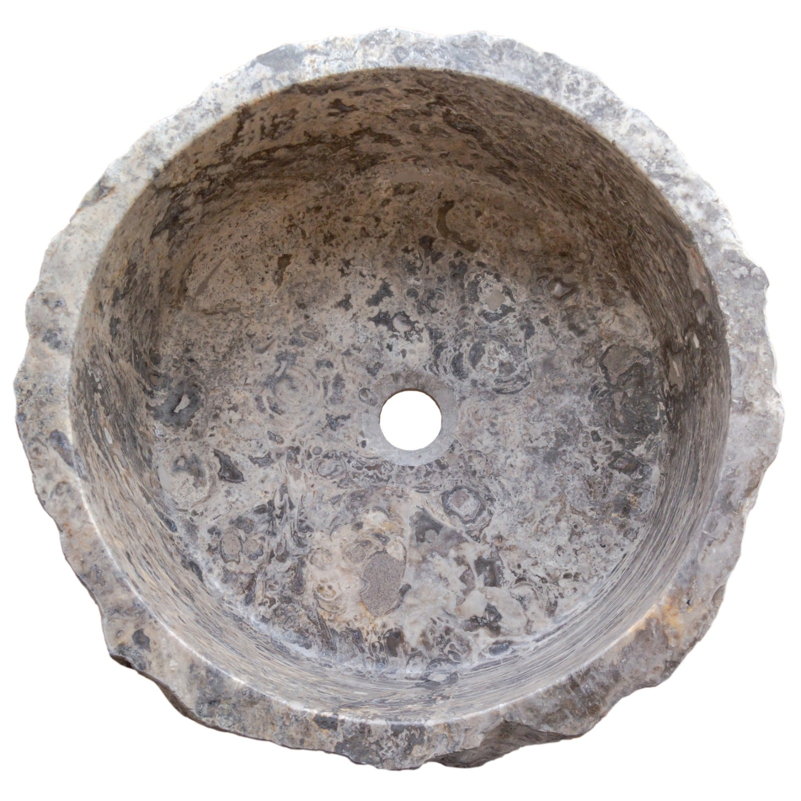 Silver Travertine Rustic Stone Vessel Sink Honed Interior Hand Chiseled Exterior (D)16