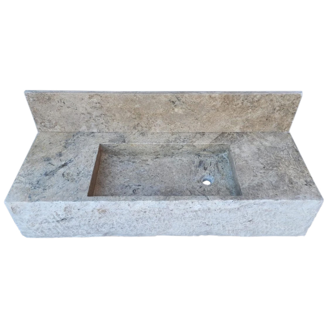 Silver Travertine Rustic Rectangular Wall-mount Bathroom Sink with 8