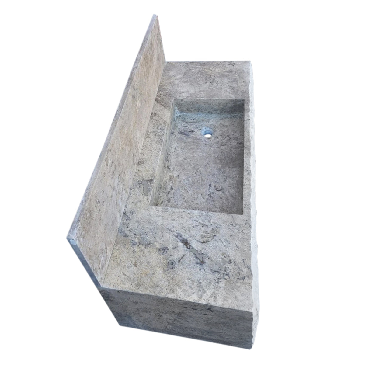 Silver Travertine Rustic Rectangular Wall-mount Bathroom Sink with 8
