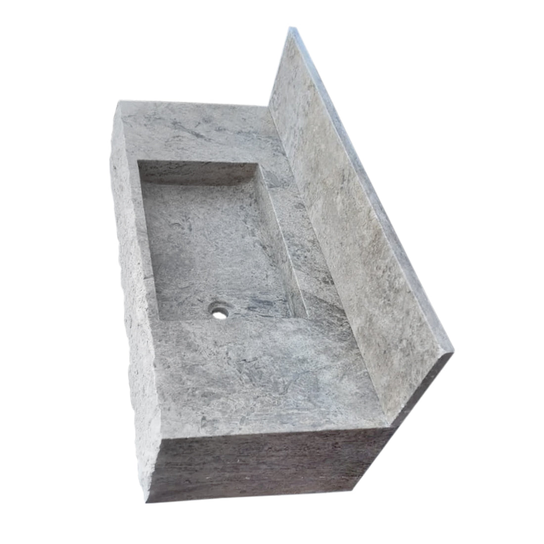 Silver Travertine Rustic Rectangular Wall-mount Bathroom Sink with 8