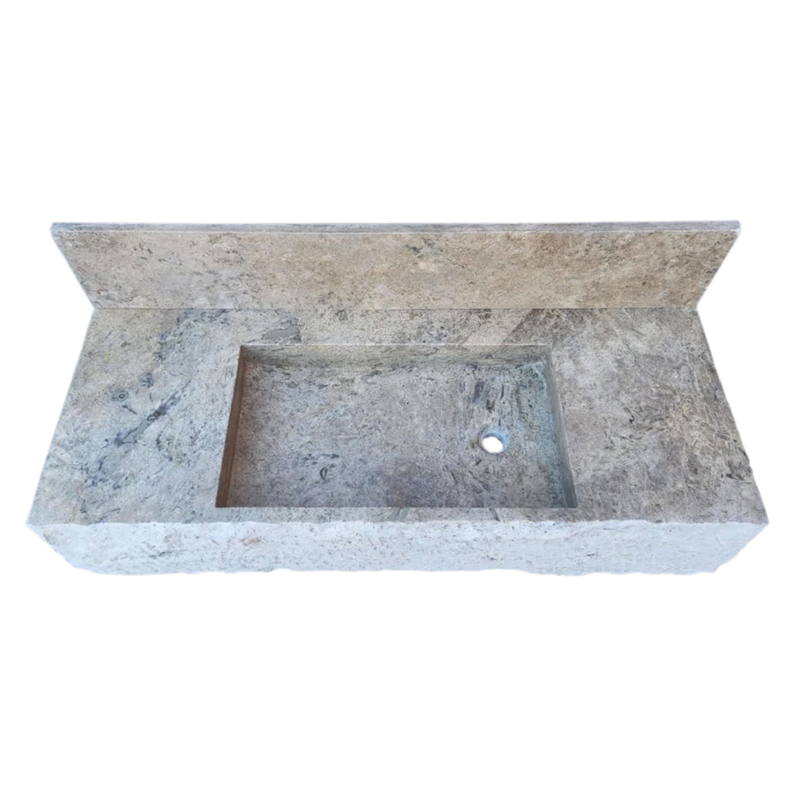 Silver Travertine Rustic Rectangular Wall-mount Bathroom Sink with 8