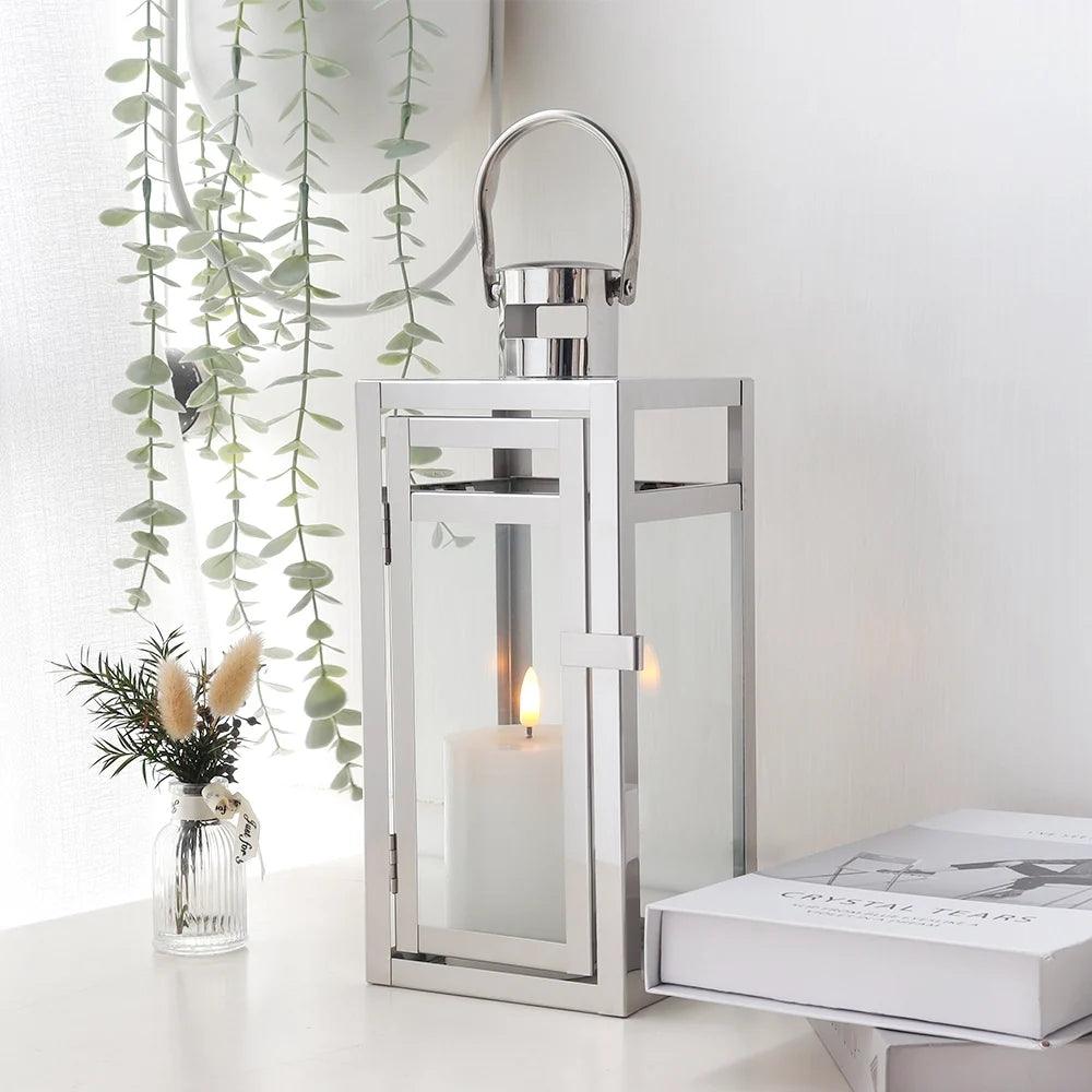 12'' High Metal Decorative Candle Lantern (Silver)