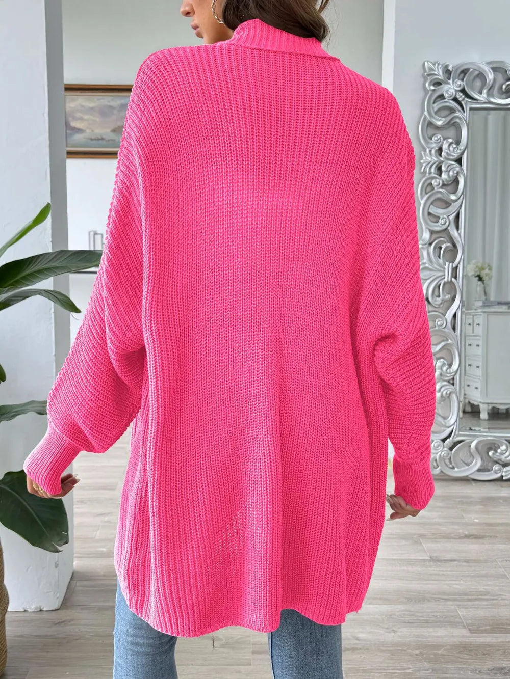 Simple and fashionable loose sweater with pearl nail beads cardigan