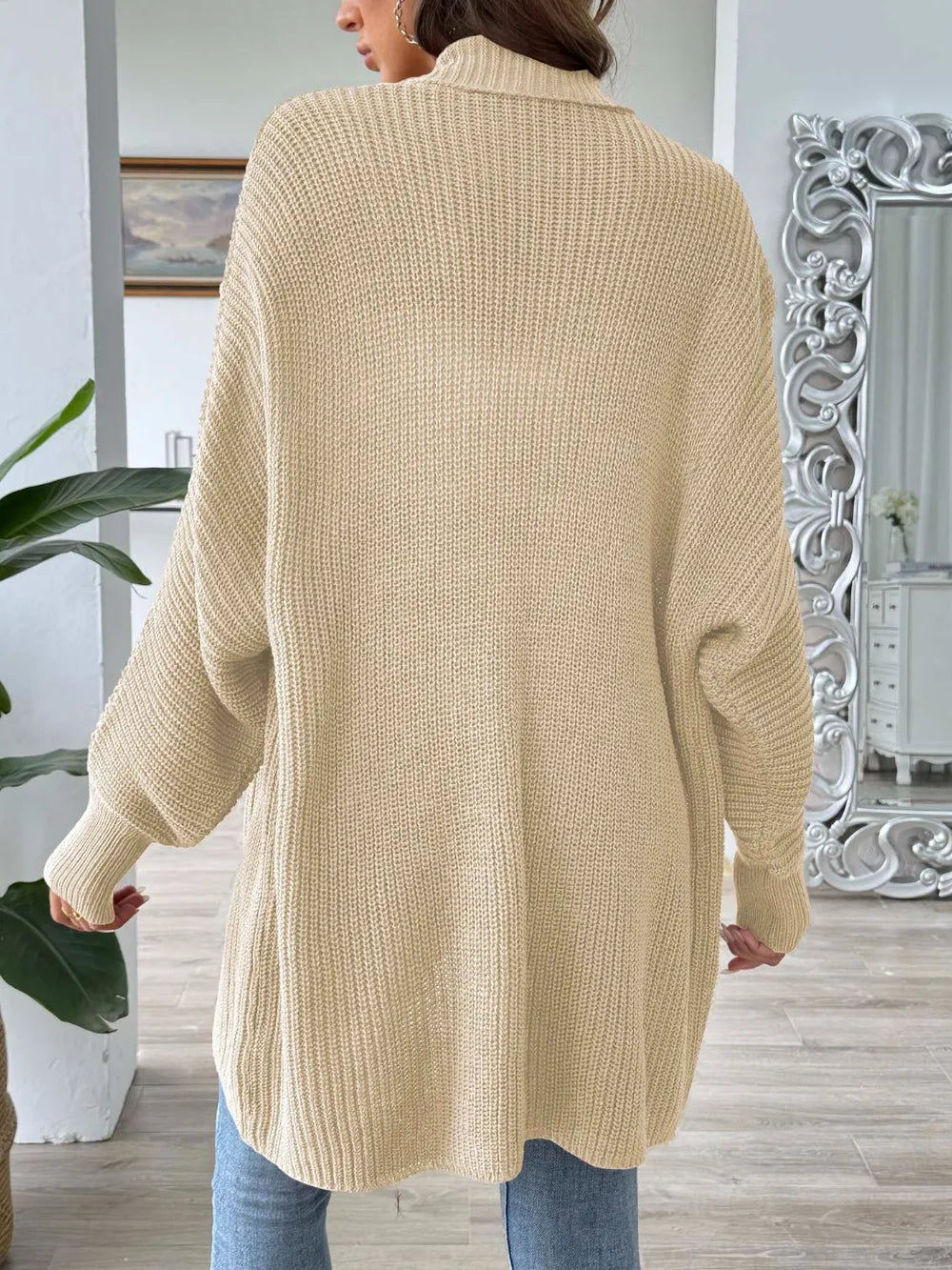Simple and fashionable loose sweater with pearl nail beads cardigan