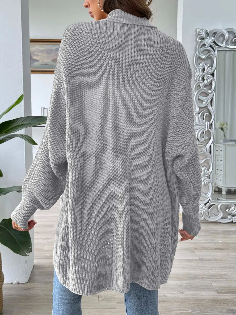 Simple and fashionable loose sweater with pearl nail beads cardigan