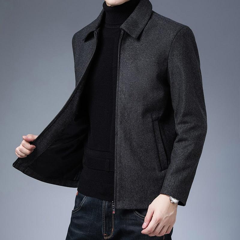 Simple Black Men Casual Jacket Luxury Fashion Autumn Winter Men Clothing Classic Jacket Solid Color Jacket Male Casual Outdoor Warm Lightweight Jackets