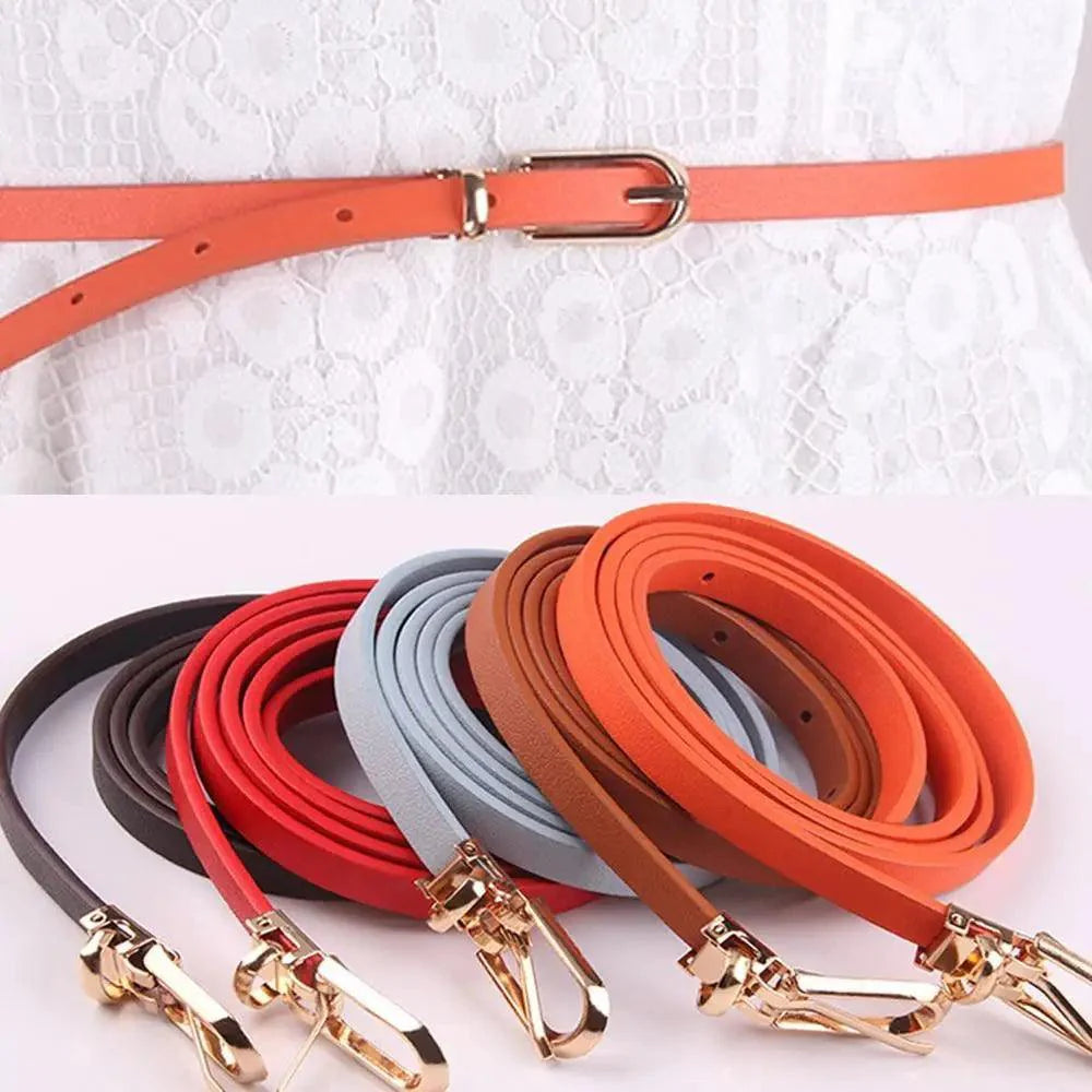 Simple Cute Leather Belts Candy Color Thin Skinny Waistband Classic Adjustable Fashion Women Belts