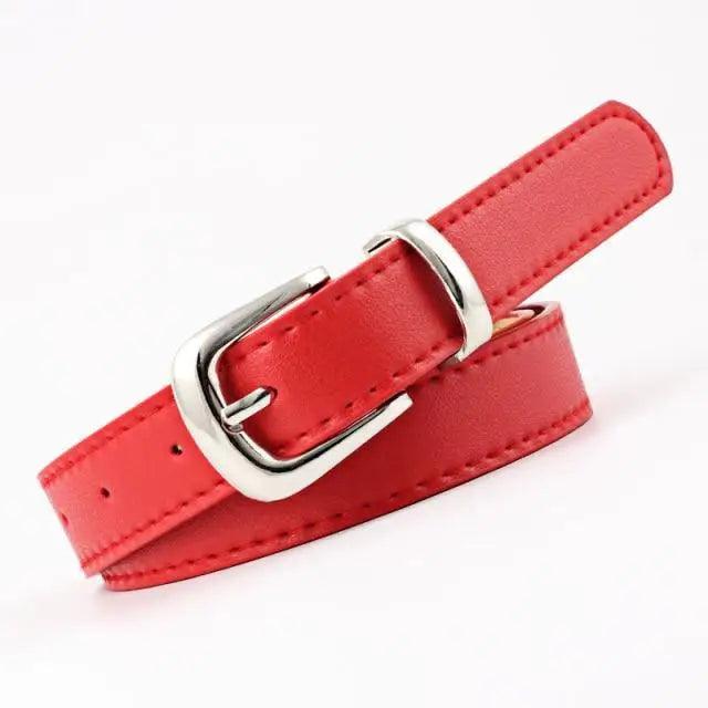 Simple Double Round Buckle PU Leather Waist Strap Vintage Design Double O-Ring Buckle  Women Leather Belt For Jeans And Dresses