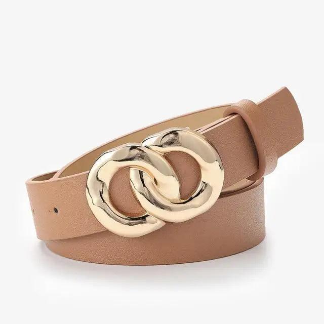Simple Double Round Buckle PU Leather Waist Strap Vintage Design Double O-Ring Buckle  Women Leather Belt For Jeans And Dresses