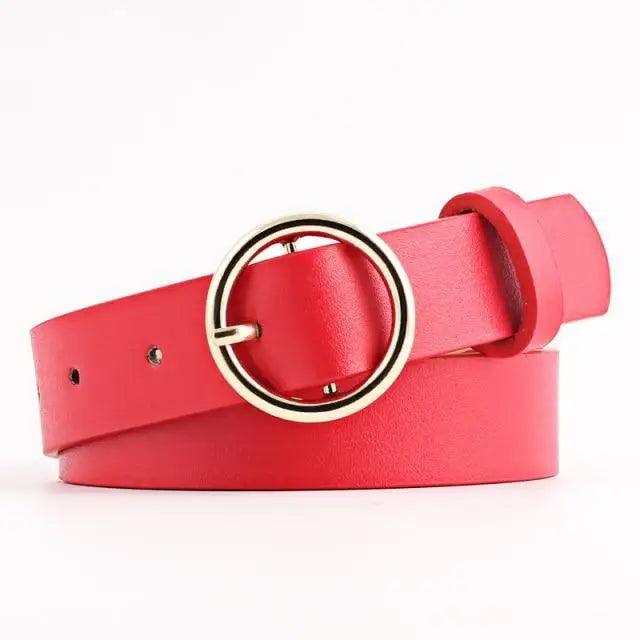 Simple Double Round Buckle PU Leather Waist Strap Vintage Design Double O-Ring Buckle  Women Leather Belt For Jeans And Dresses