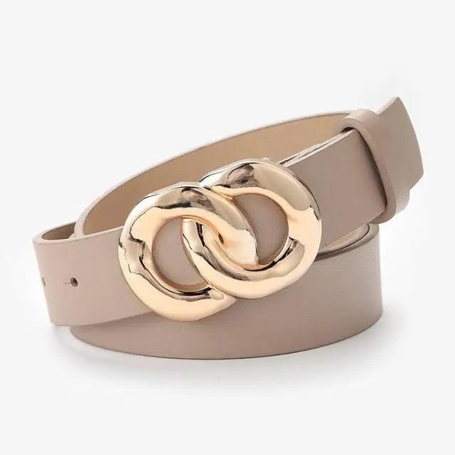 Simple Double Round Buckle PU Leather Waist Strap Vintage Design Double O-Ring Buckle  Women Leather Belt For Jeans And Dresses
